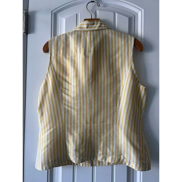 Silk button down sleeveless yellow and white striped blouse size 10 - Picture 3 of 3